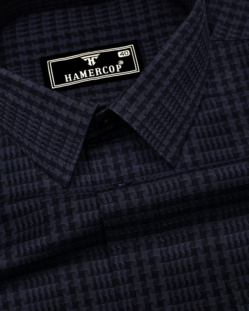 Crater Gray With Black Dobby Check Cotton Shirt