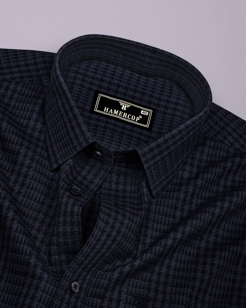 Crater Gray With Black Dobby Check Cotton Shirt