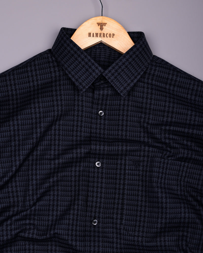 Crater Gray With Black Dobby Check Cotton Shirt