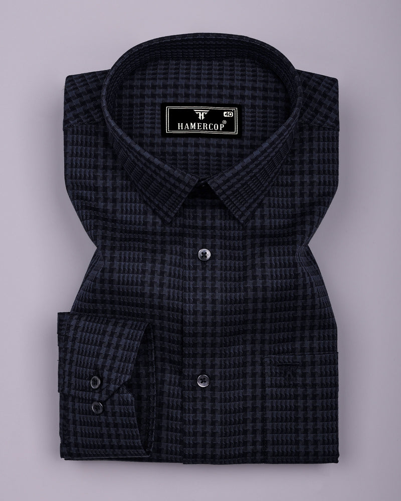 Crater Gray With Black Dobby Check Cotton Shirt
