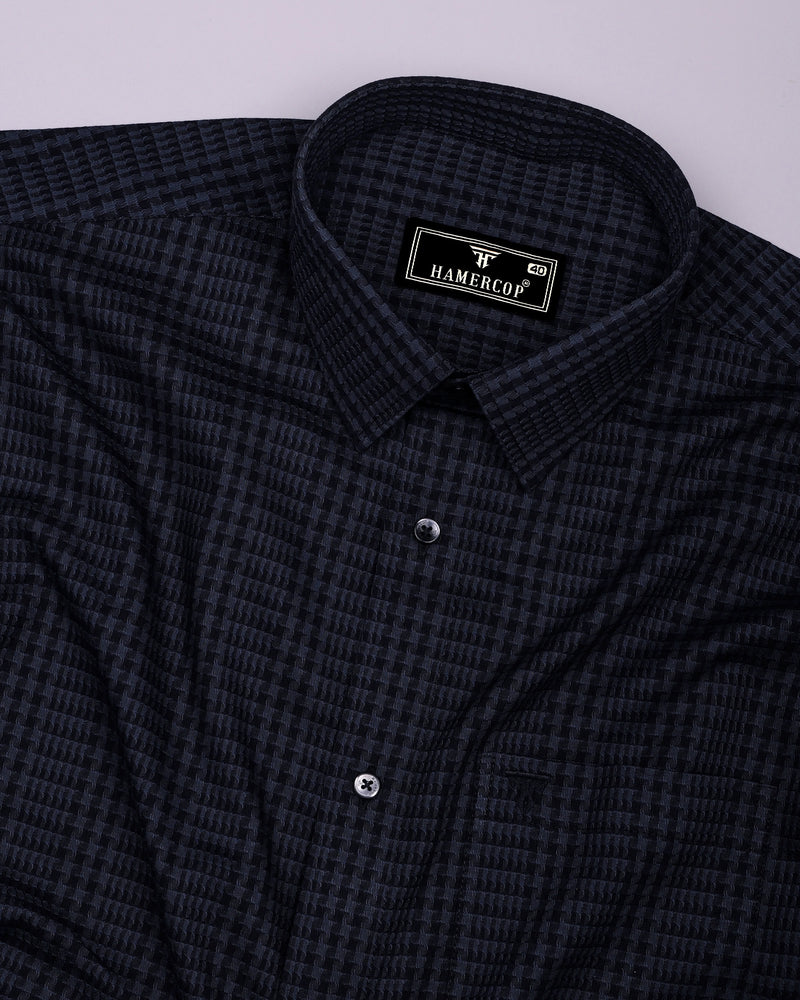Crater Gray With Black Dobby Check Cotton Shirt