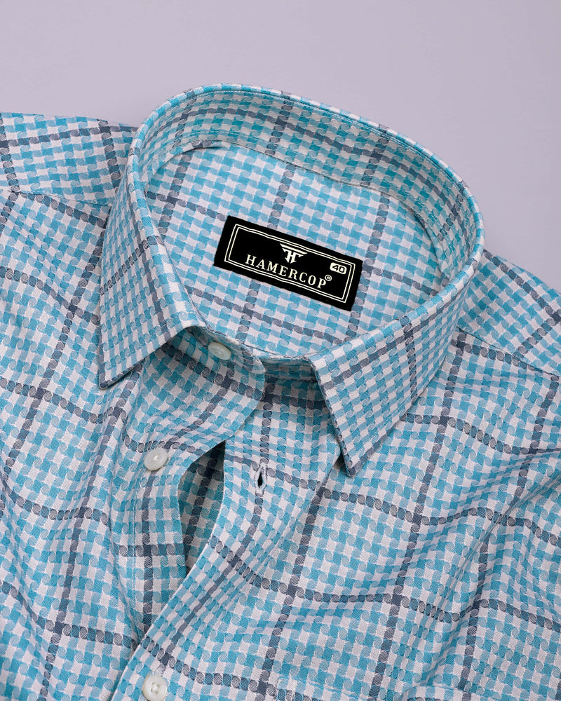 Tirana Blue With Off White Check Dobby Cotton Shirt