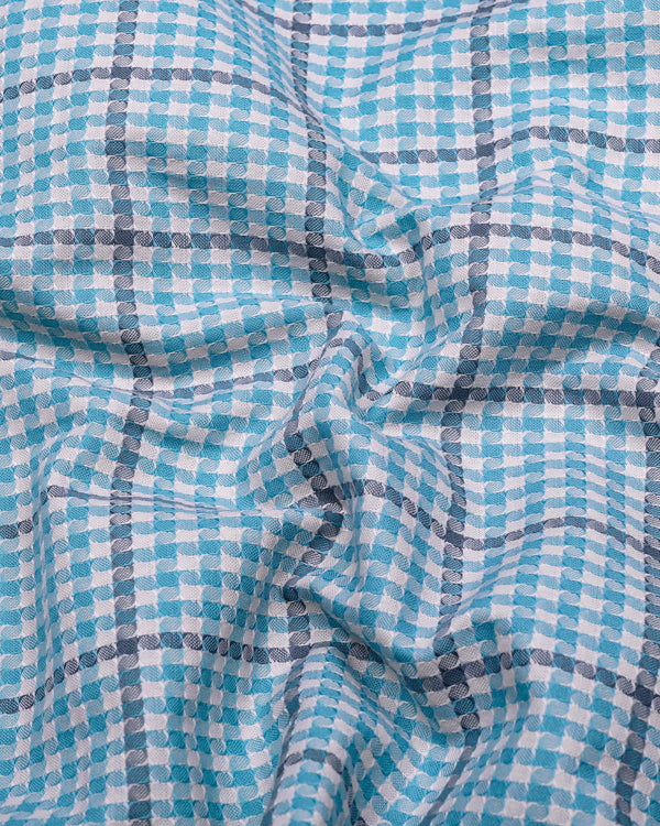 Tirana Blue With Off White Check Dobby Cotton Shirt