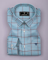 Tirana Blue With Off White Check Dobby Cotton Shirt