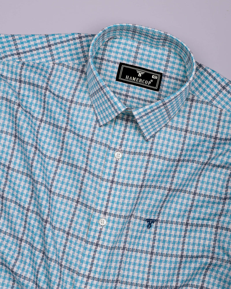 Tirana Blue With Off White Check Dobby Cotton Shirt