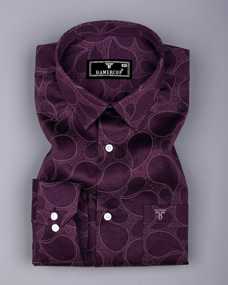 Jamun Purple Paisley Satin Cotton Shirt for Men Hamercop Jamun Purple Paisley Satin Cotton Shirt for Men Hamercop