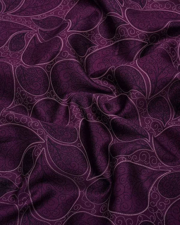 Jamun Purple With Black Paisley Printed  Satin Cotton Shirt