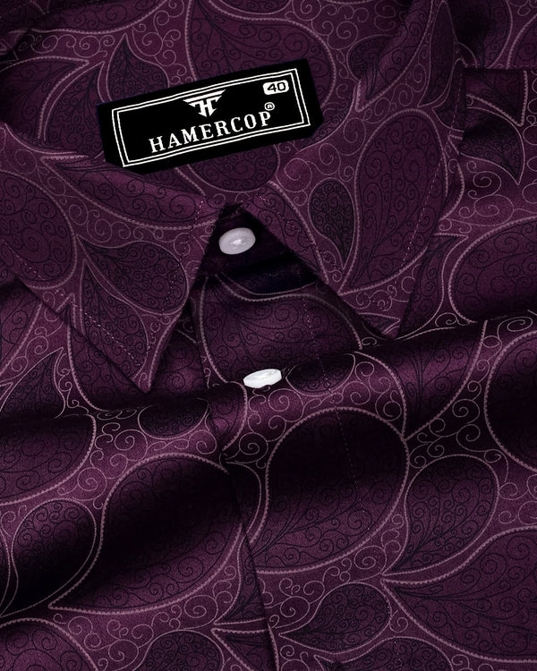Jamun Purple With Black Paisley Printed  Satin Cotton Shirt