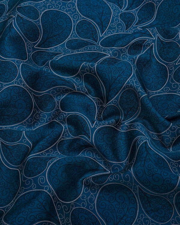 Morpichh Blue With Black Paisley Printed  Satin Cotton Shirt