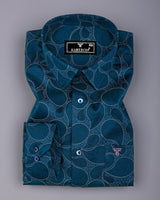Morpichh Blue With Black Paisley Printed  Satin Cotton Shirt