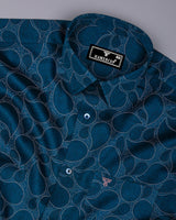 Morpichh Blue With Black Paisley Printed  Satin Cotton Shirt