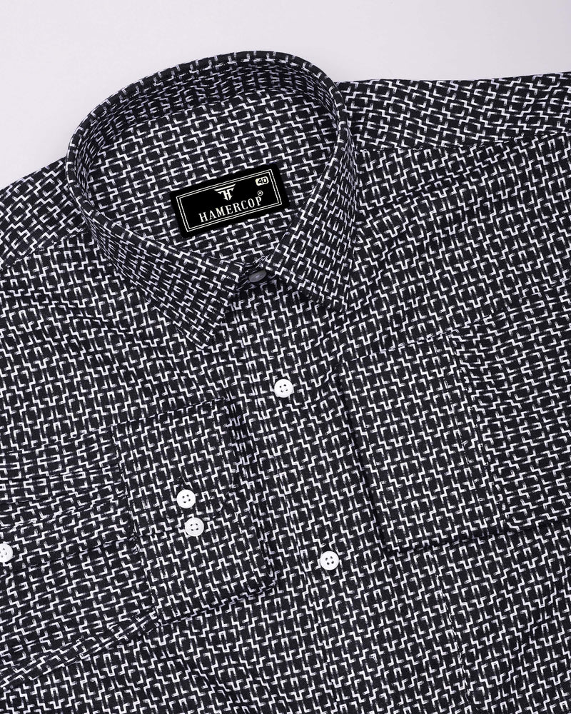 Swinford Black With White Dobby Textured Cotton Shirt