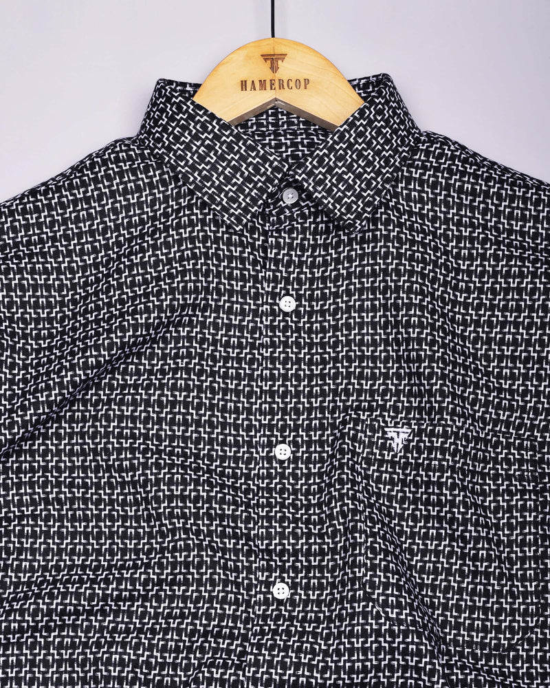 Swinford Black With White Dobby Textured Cotton Shirt