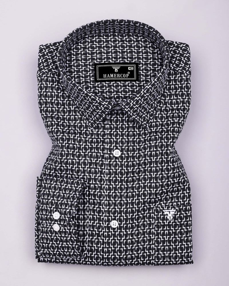 Swinford Black With White Dobby Textured Cotton Shirt