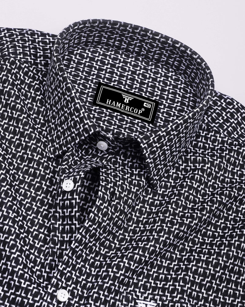 Swinford Black With White Dobby Textured Cotton Shirt