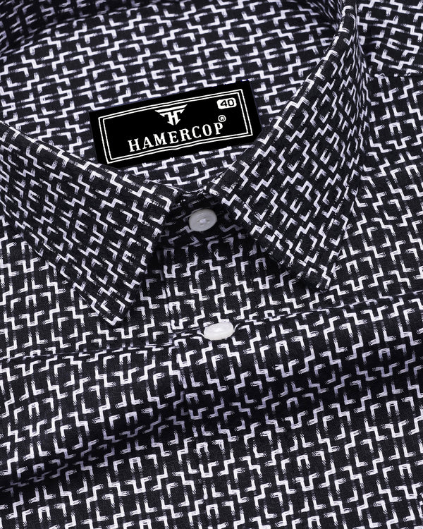 Swinford Black With White Dobby Textured Cotton Shirt