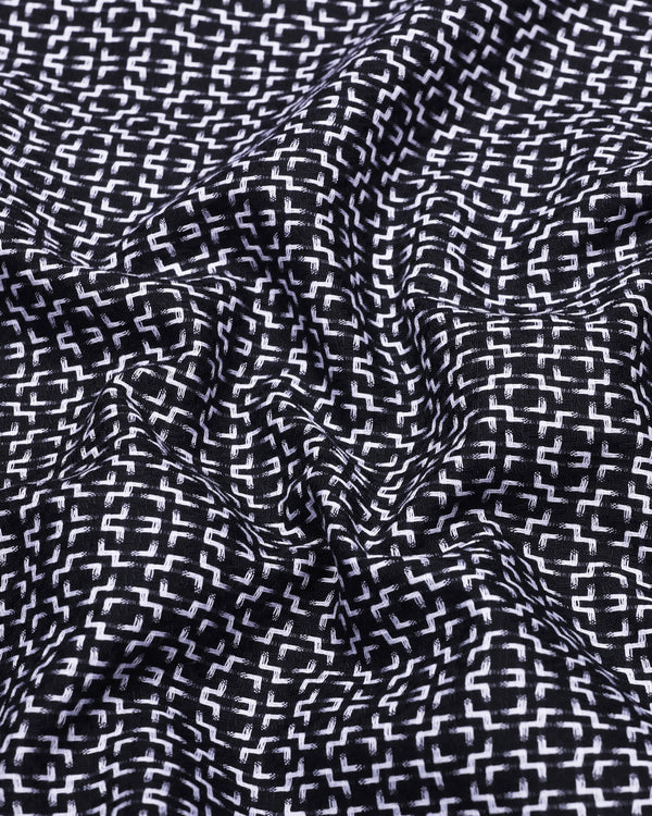 Swinford Black With White Dobby Textured Cotton Shirt