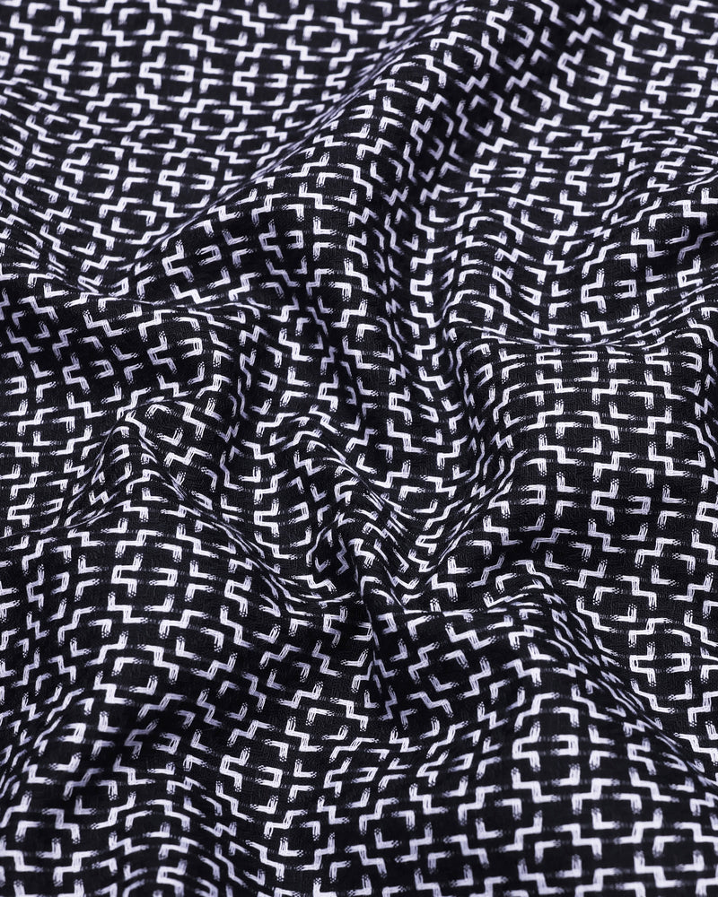 Swinford Black With White Dobby Textured Cotton Shirt