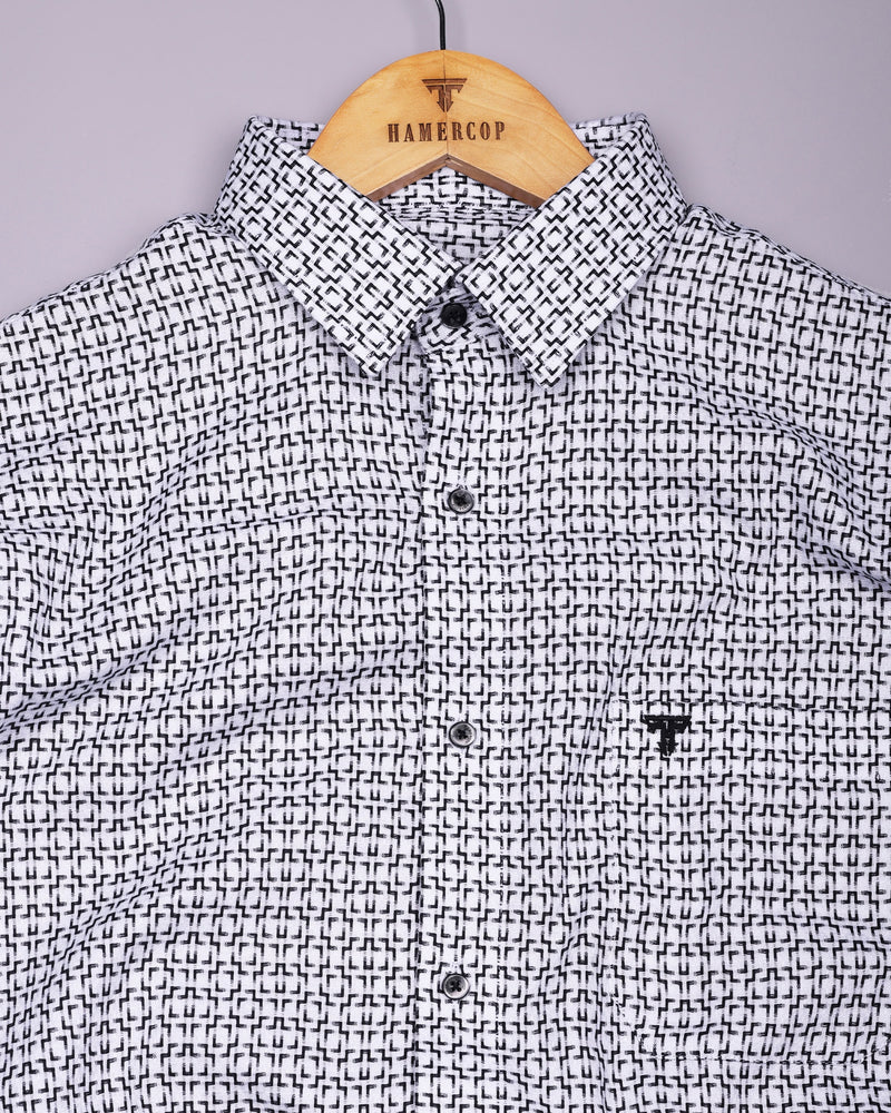Swinford White With Black Dobby Textured Cotton Shirt
