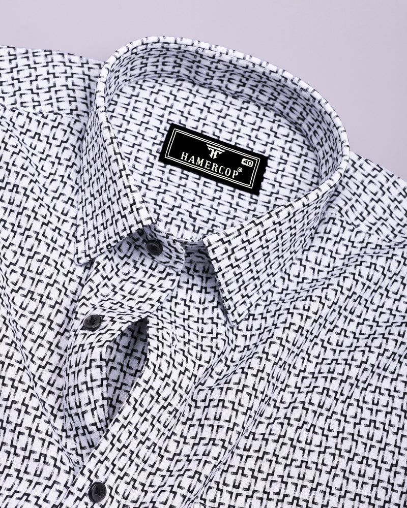 Swinford White With Black Dobby Textured Cotton Shirt