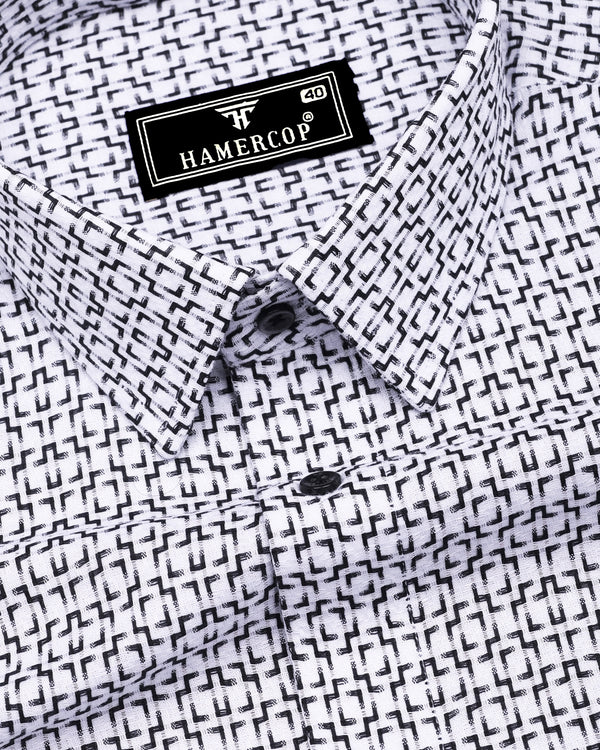 Swinford White With Black Dobby Textured Cotton Shirt