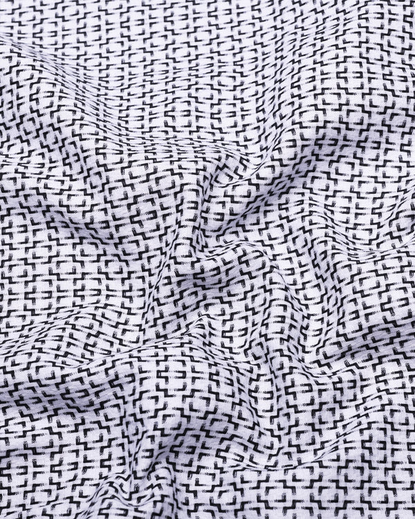 Swinford White With Black Dobby Textured Cotton Shirt