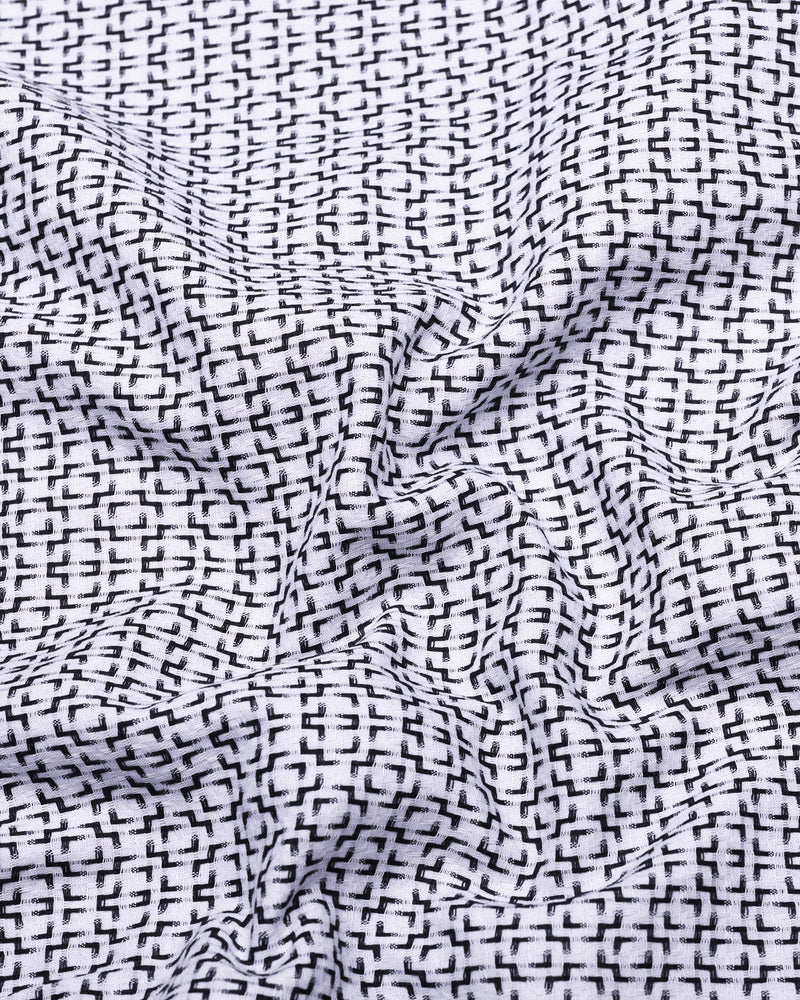 Swinford White With Black Dobby Textured Cotton Shirt