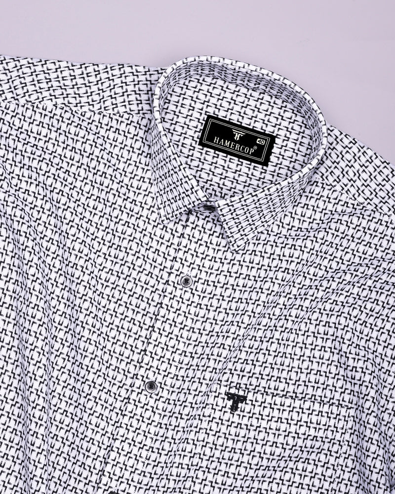 Swinford White With Black Dobby Textured Cotton Shirt