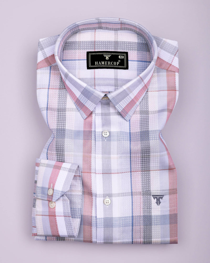 Frostella Peach Multicolor Waffle Check Dobby Cotton Shirt