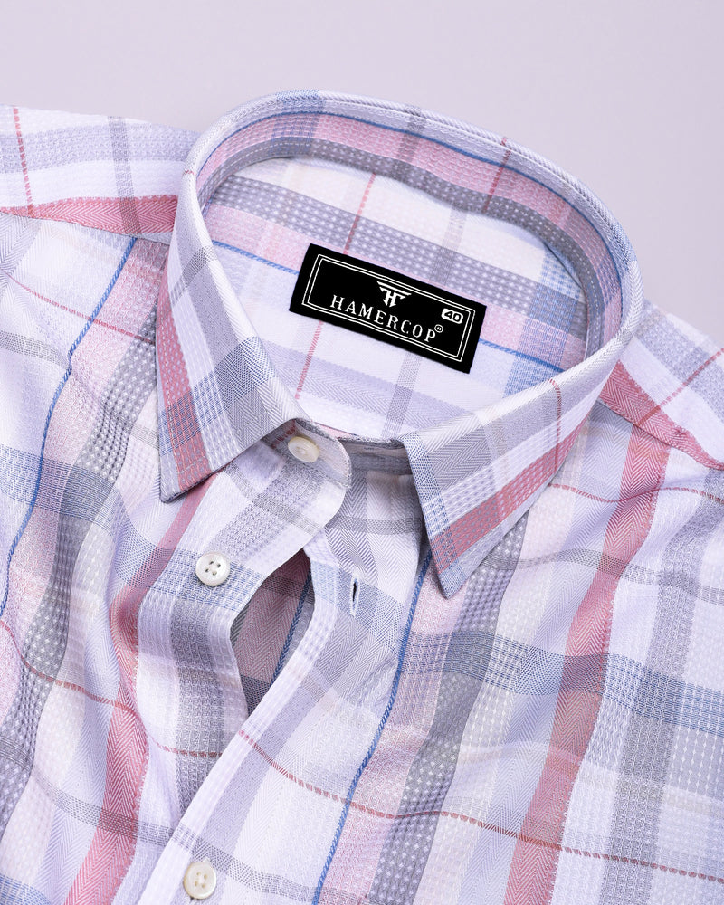 Frostella Peach Multicolor Waffle Check Dobby Cotton Shirt