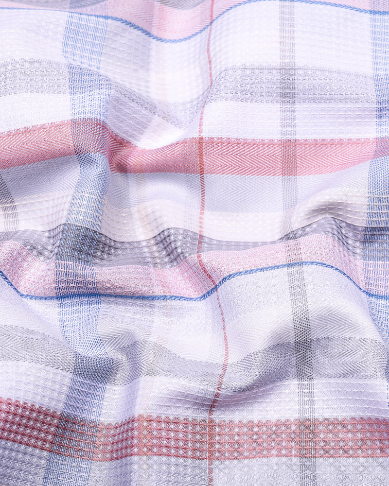 Frostella Peach Multicolor Waffle Check Dobby Cotton Shirt