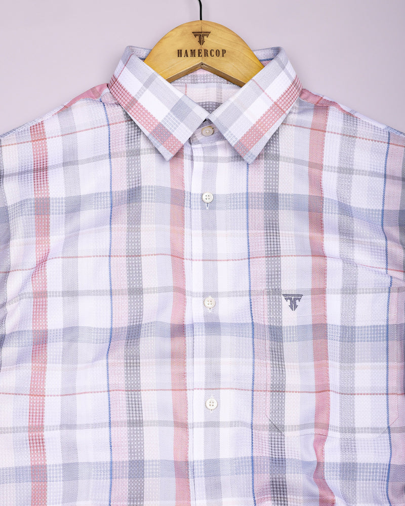 Frostella Peach Multicolor Waffle Check Dobby Cotton Shirt