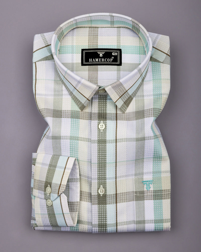Frostella Green Multicolor Waffle Check Dobby Cotton Shirt