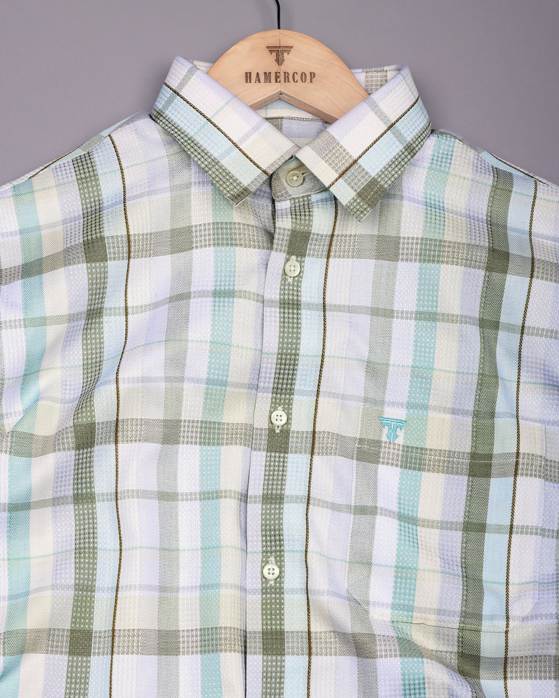 Frostella Green Multicolor Waffle Check Dobby Cotton Shirt