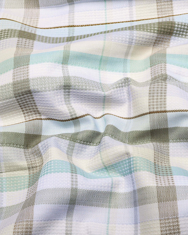 Frostella Green Multicolor Waffle Check Dobby Cotton Shirt