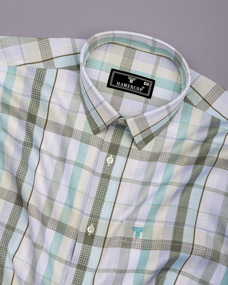 Frostella Green Multicolor Waffle Check Dobby Cotton Shirt