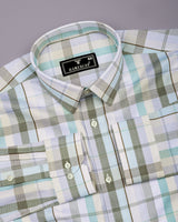Frostella Green Multicolor Waffle Check Dobby Cotton Shirt