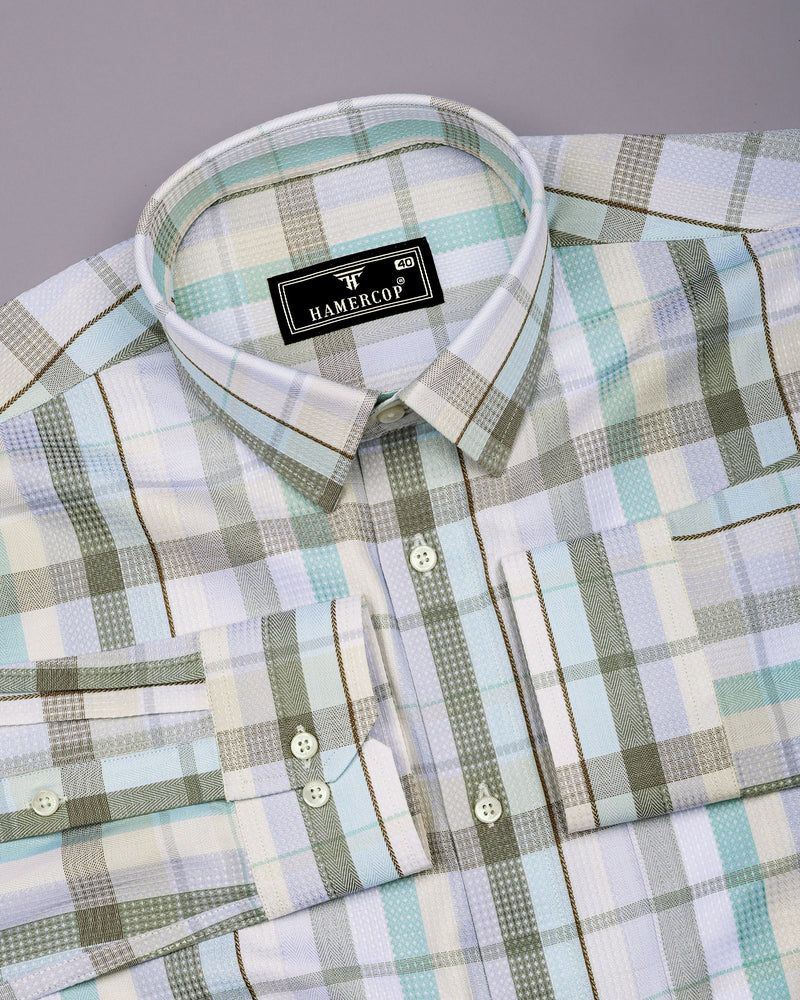 Frostella Green Multicolor Waffle Check Dobby Cotton Shirt
