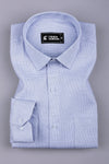 White with blue and black dobby texture cotton shirt