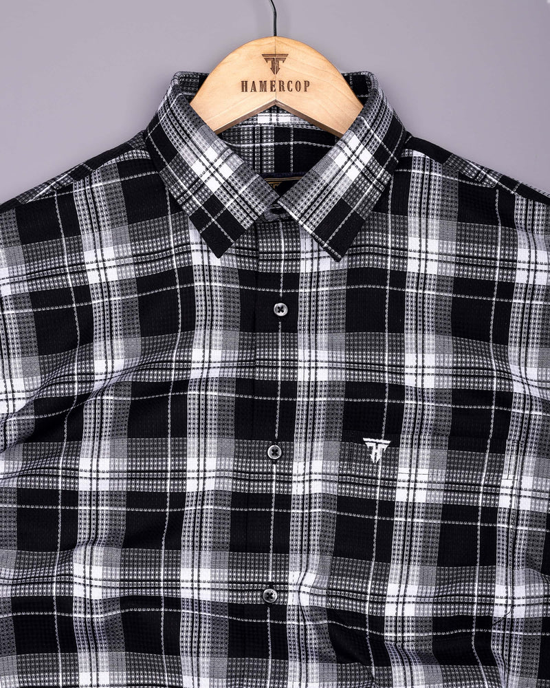 Luwan Black With White Waffle Dobby Check Shirt