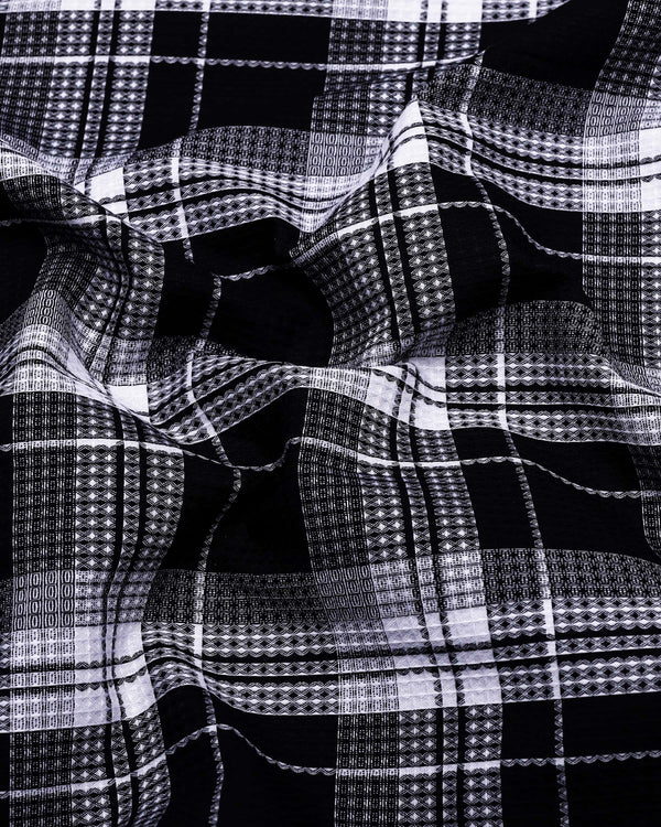 Luwan Black With White Waffle Dobby Check Shirt