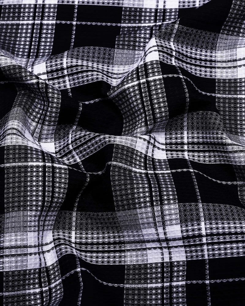 Luwan Black With White Waffle Dobby Check Shirt