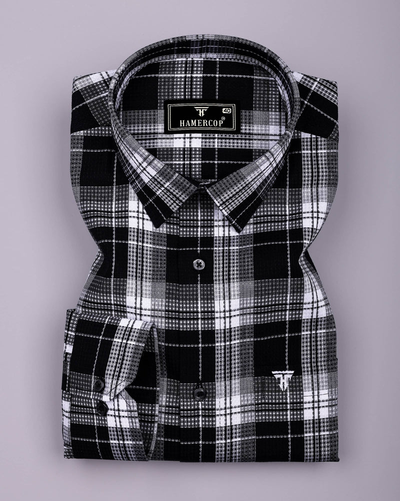 Luwan Black With White Waffle Dobby Check Shirt