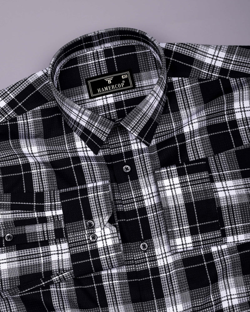 Luwan Black With White Waffle Dobby Check Shirt