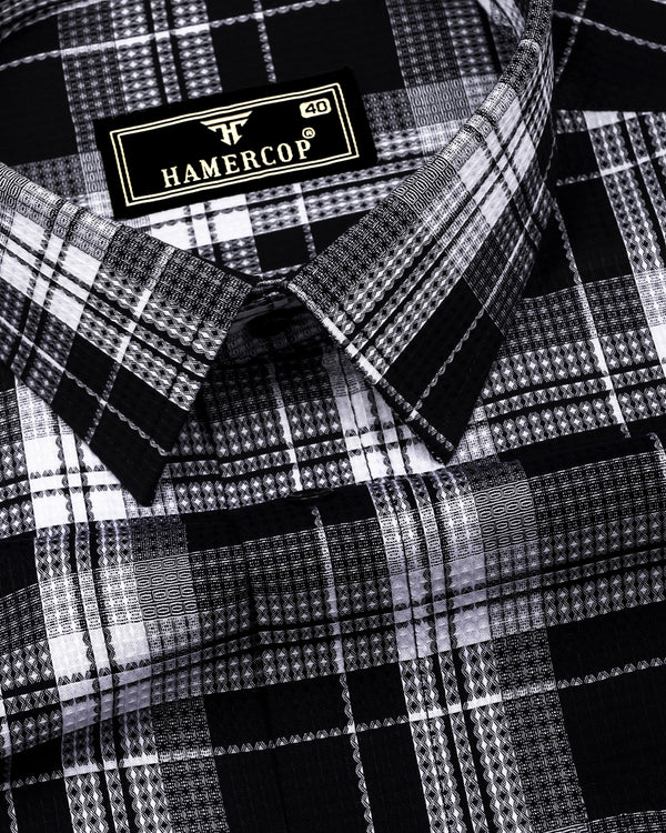 Luwan Black With White Waffle Dobby Check Shirt