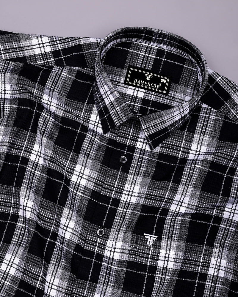 Luwan Black With White Waffle Dobby Check Shirt