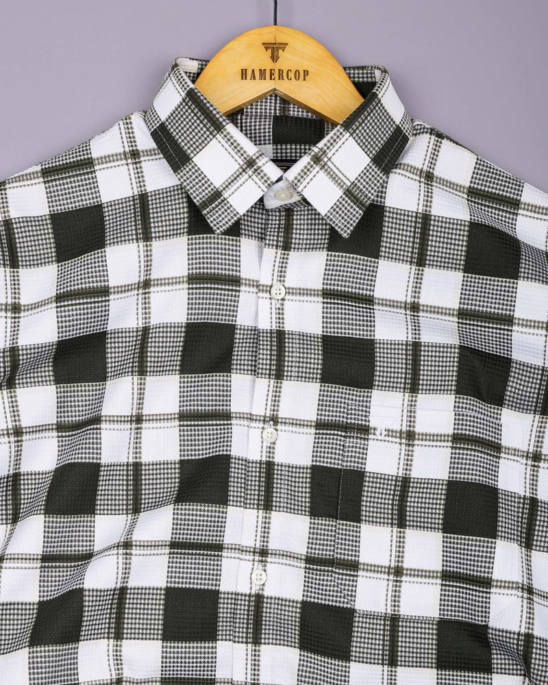 Barban Green With White Waffle Dobby Check Shirt