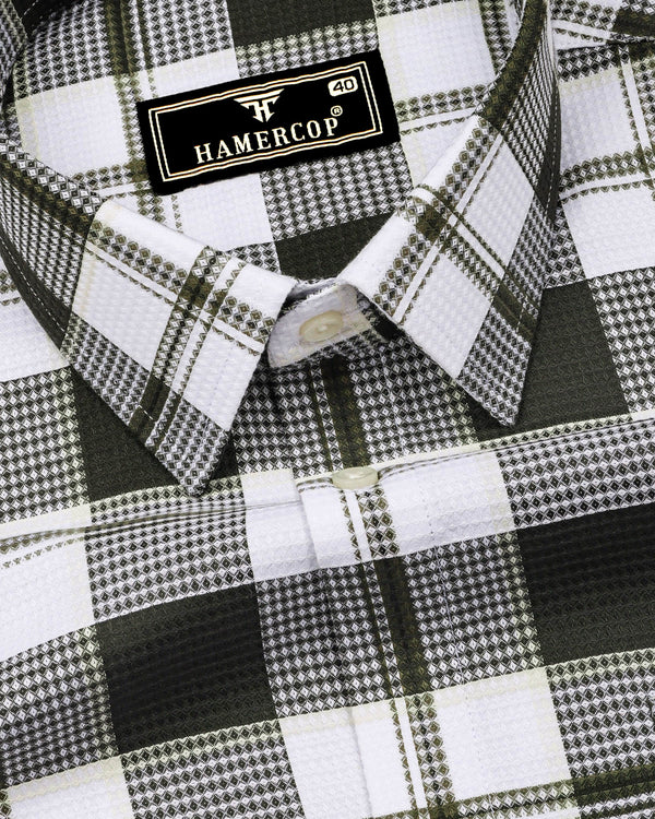 Barban Green With White Waffle Dobby Check Shirt