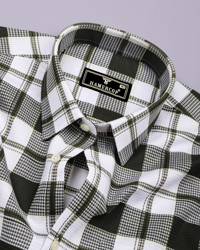 Barban Green With White Waffle Dobby Check Shirt