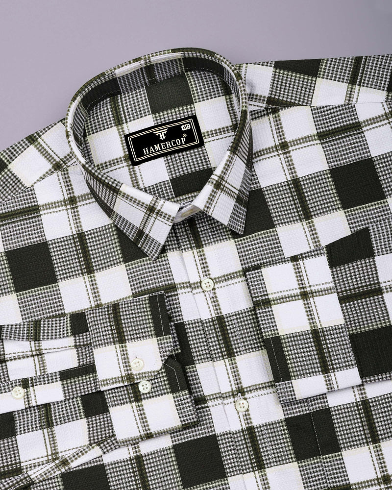 Barban Green With White Waffle Dobby Check Shirt